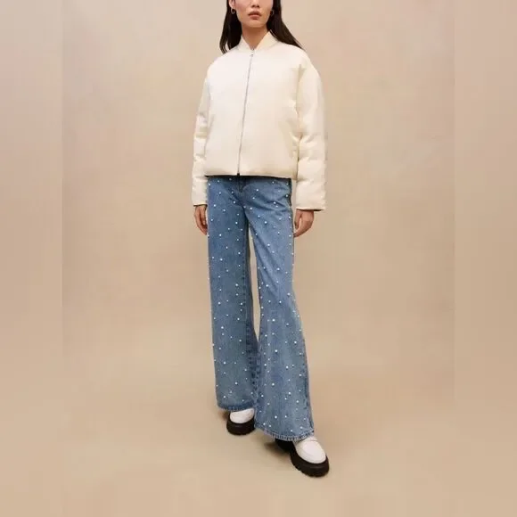 Maje beladone reversible bomber Jacket black/cream NWT SIZE 40- us 8 - Picture 2 of 12